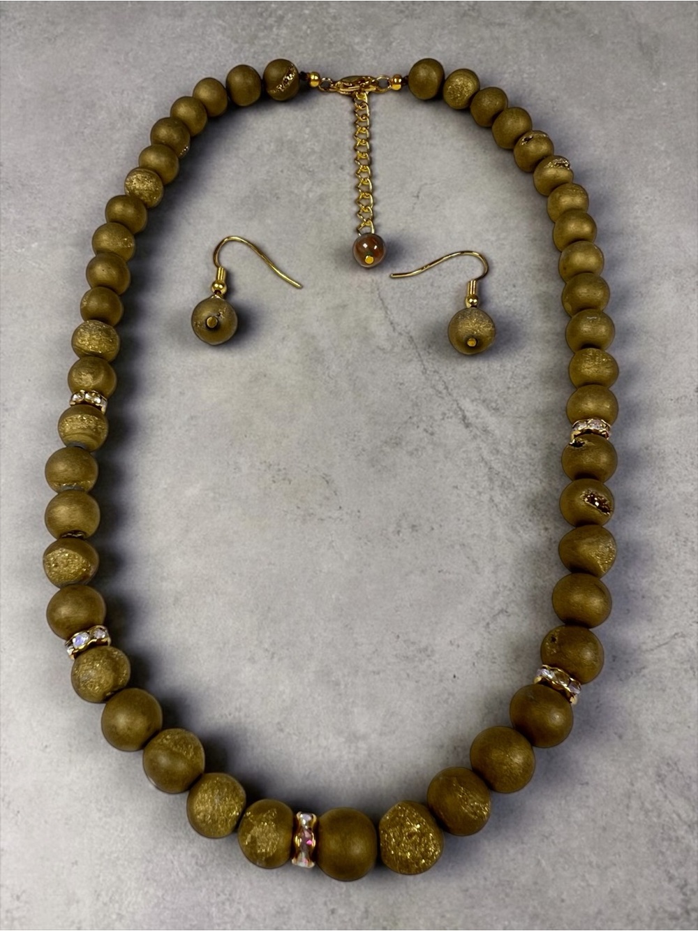 Elegant Gold-Tone Bead Necklace and Earring Set